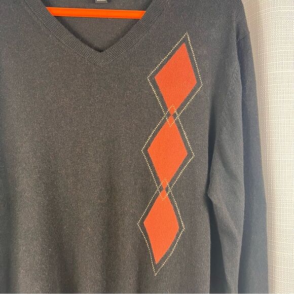 Kenneth Roberts Platinum Argyle Cotton Cashmere Blend Sweater V Neck Large - Picture 7 of 7